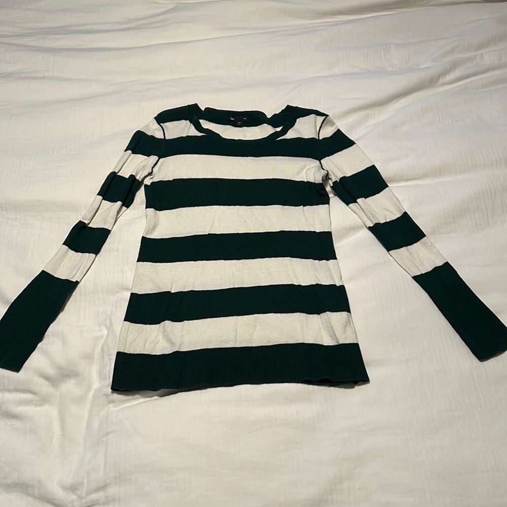 The Gap Womens Small Green White Sweater Long Sleeve Cotton Blend